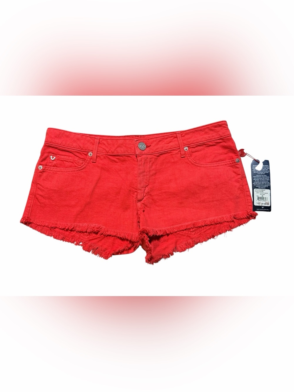 True Religion Joey Low Rise Red Cutoff Flap Shorts  NWT - Size 30